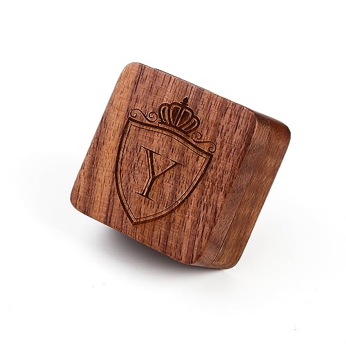 Mens Initial Silver Cufflinks A-Z Alphabet Letter Steel Cuff Links with Engraved Walnut Wood Box Groom Groomsman Wedding Set… - style: Y