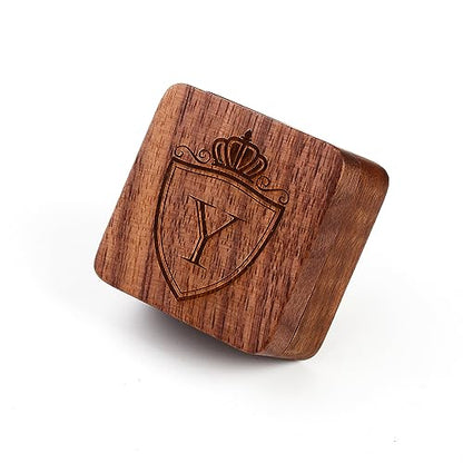 Mens Initial Silver Cufflinks A-Z Alphabet Letter Steel Cuff Links with Engraved Walnut Wood Box Groom Groomsman Wedding Set… - style: Y