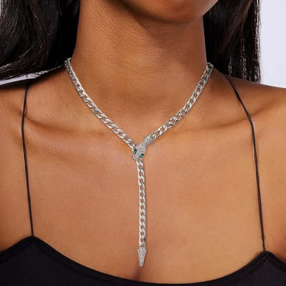 Bendable Snake Chain Necklace for Women Arm Cuff Flexible Twisty Multi-purpose DIY Bracelet and Punk Choker Trendy Medusa Snake Jewelry Gift - style: Green Eye Snake Silver