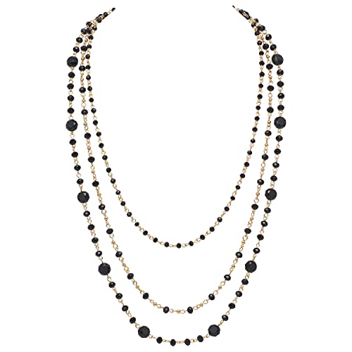 Firstmeet Long Chain Multi Layer Fashion Glass Beads Handmade Necklace for Women - color: Black-j