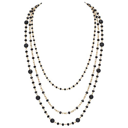 Firstmeet Long Chain Multi Layer Fashion Glass Beads Handmade Necklace for Women - color: Black-j