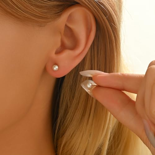 Pearl Stud Earrings for Women Gold/Silver Plated 3mm 4mm 5mm 6mm 8mm Pearl Earrings Dainty Hypoallergenic Earrings - color: Gold, size: 4 Millimeters