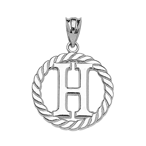 Claddagh Gold Fine 925 Sterling Silver Personalized Initial A-Z Roped Circle Charm Pendant - style: H