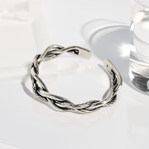 925 Sterling Silver Bangles For Women Handmade Silver Bangles Open Adjustable Bangle Bracelets For Women Silver Open Cuff Bracelets Stackable Wrap Bangles Festival Jewelry Gifts - color: Style 12