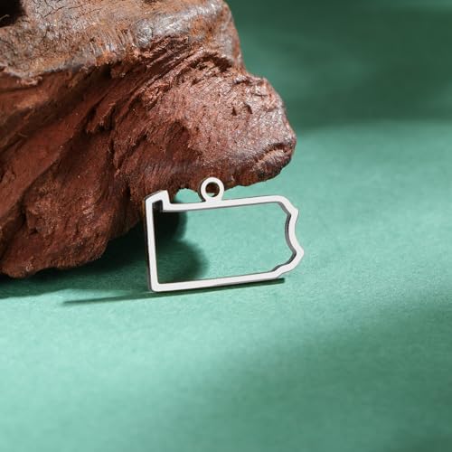 kkjoy 5Pcs Hollow Continents Maps of USA Pendant Charms for Jewelry Making and Crafting, Stainless Steel Mini Charm Craft Supplies Accessories for DIY Bracelet Necklace Earrings - color: Hollow Pennsylvania Map - Silver