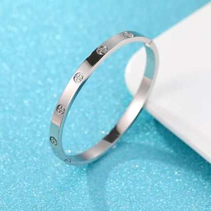 Friendship Love Bracelet for Women, 18K Gold Plated Titanium Steel Cuff - color: Silver, size: Cross 6.5''
