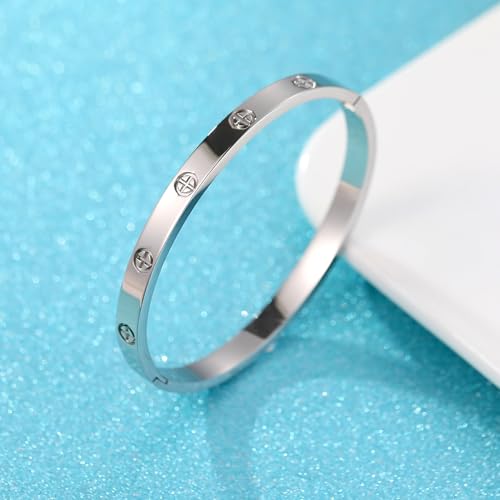 Friendship Love Bracelet for Women, 18K Gold Plated Titanium Steel Cuff - color: Silver, size: Cross 7''
