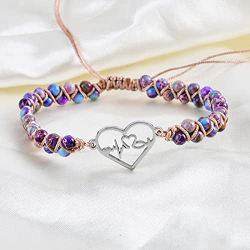 YGLINE Stone Bead Yoga Meditation Bracelet Healing Crystal Double Layer Natural Gemstone Beaded Relax Anxiety Bracelets for Women Men - color: heartbeat 2