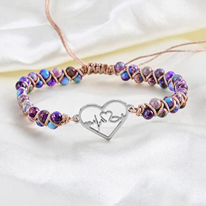 YGLINE Stone Bead Yoga Meditation Bracelet Healing Crystal Double Layer Natural Gemstone Beaded Relax Anxiety Bracelets for Women Men - color: heartbeat 2