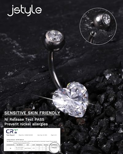 Jstyle G23 Titanium Belly Button Rings for Women 14G Internal Threaded | 14G Dangling Navel Ring, Hypoallergenic Belly Button Bar with Spacking AAAAA+ Cubic Zirconia, 10mm Bar Length Belly Piercing - color: Silver Plated: Heart