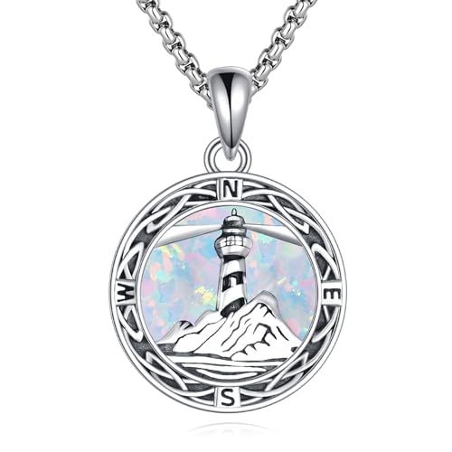 ONEFINITY Lighthouse Necklace for Women Sterling Silver Lighthouse Pendant Necklace Birthday Jewelry Gift for Women - color: Opal Compass lighthouse