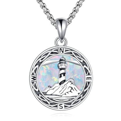 ONEFINITY Lighthouse Necklace for Women Sterling Silver Lighthouse Pendant Necklace Birthday Jewelry Gift for Women - color: Opal Compass lighthouse