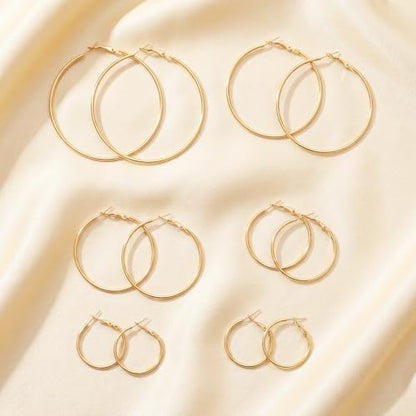 6 Pairs Gold Hoop Earrings for Women 14K Gold Plated Hoop Earrings Set Hypoallergenic Stainless Steel Earring Lightweight Dangle Loop Earring Set