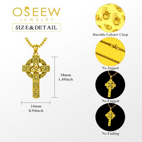 Celtic Cross Necklace For Men ，18K Gold Plated Celtic Cross Celtic Amulet Necklace Protection Jewelry Religious Gifts with 2.5mm 22"+2" Adjustable Rolo Chain - style: style6