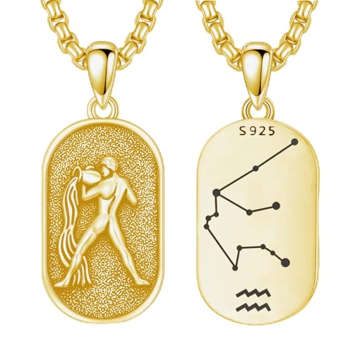 SIMONLY Zodiac Necklace 925 Sterling Silver Constellation Necklace Zodiac Sign Necklaces Horoscope Jewelry Christmas Birthday Astrology Gifts for Women Men Unisex - style: Aquarius-Gold