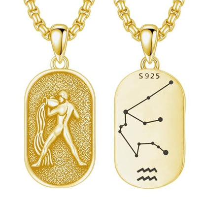 SIMONLY Zodiac Necklace 925 Sterling Silver Constellation Necklace Zodiac Sign Necklaces Horoscope Jewelry Christmas Birthday Astrology Gifts for Women Men Unisex - style: Aquarius-Gold