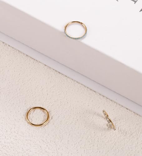 3pcs Nose Rings Hoops - 316L Surgical Steel Nose Hoops 16G/18G/20G CZ Opal Turquoise Clicker Septum Nose Ring Lip Helix Cartilage Hoop Earring Daith Rook Conch Body Piercing Jewelry for Women Men 6mm 8mm 10mm - color: Gold, size: 18 gauge(1.0mm)-10mm