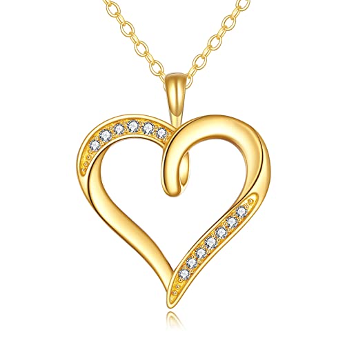 KECHO 14K Yellow Gold Heart Pendant Forever Love Necklace Fine Dainty Jewelry Birthday Gifts for Women Girlfriend