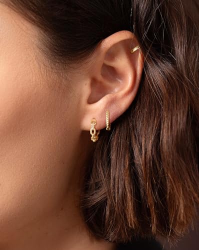 Risamil 3Pairs Gold Hoop Earrings for Women Trendy, 14K Gold Plated Hoops Huggie Earrings Dainty Chunky Earring Stacks Cute Earring Set Gold Jewelry Set for Women Gifts Fashion Accessories - color: 3 pair gold earrings4