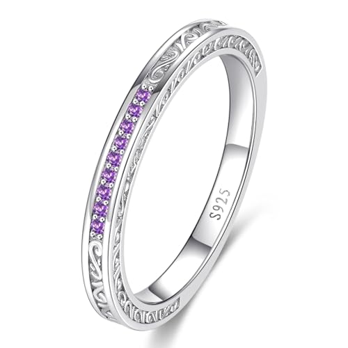 Yaresul Vintage Celtic Knot Women's Engagement Ring Sets Size 5-9 | 925 Sterling Silver/14K Gold Plated Stackable Wedding Bands Rings Cubic Zirconia Women Bridal Sets Wedding Ring Band - color: G2-Silver-February-Wedding Band