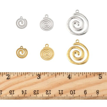 8-64Pcs Silver Goldern Color Heart Pendants Charms 10 Styles Heart Stainless Steel Metal Charms for Jewelry Making Crafting Necklaces Bracelets Earrings Keychains Birthday Gift - color: SpiralA-12 pcs