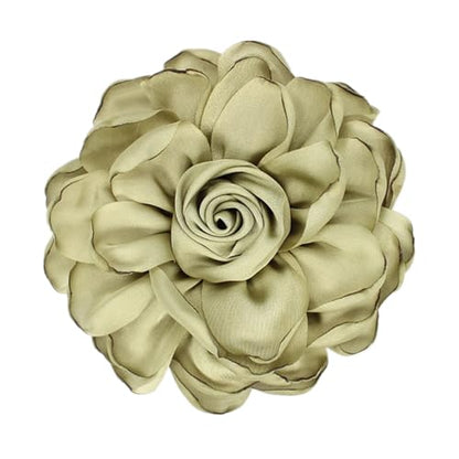 Satin Rose Flower Brooch Hair Clip for Women 4.3 Inch Floral Pin for Hats Dress Everyday Outfits Beach Vacations - color: Grayish Green
