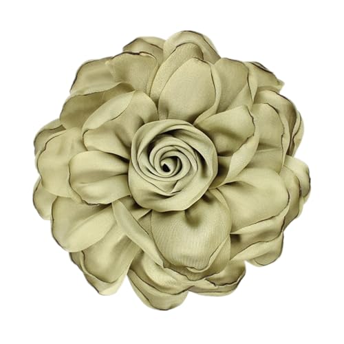 Satin Rose Flower Brooch Hair Clip for Women 4.3 Inch Floral Pin for Hats Dress Everyday Outfits Beach Vacations - color: Grayish Green