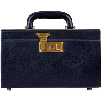 Time Resistance Leather Jewelry Box - Full Grain Leather Organizer, Accessories Storage with Key Lock for Women (Blue)