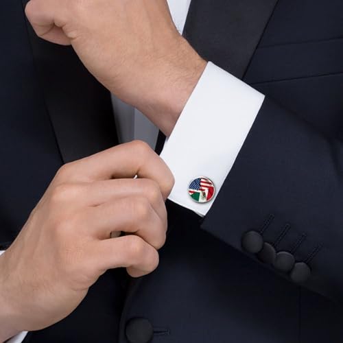 America Mexico Friendship USA Michoacan Mexican Flag Round Cufflink Set 1 Pair Stainless Steel Cufflinks Shirt for Men Business Wedding - size: 2.0cm