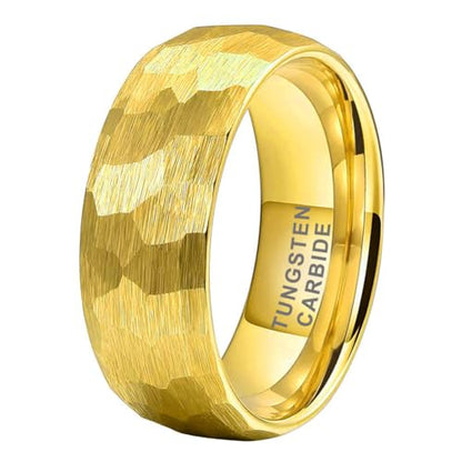 TUTISS 6mm 8mm Silver/Black/Gold/Rose Gold Hammered Tungsten Rings for Men Women Couple Fashion Jewelry Engagement Wedding Bands Domed Matte Finish Comfort Fit - color: 8mm Gold Tungsten