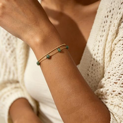 Gold Bracelets for Women Dainty 14K Gold Plated Layered Chain Bracelets Turquoise Green Aventurine Crystal Beaded Bracelets for Women - color: Green Aventurine