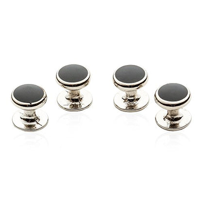 Cuff-Daddy Silver Black Enamel Shirt Studs Set for Tuxedo Wedding Party and Groomsmen in Velour Pouch - color: 4 Studs