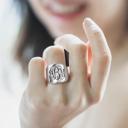 callie Custom Signet Ring - Engraved Text & Photo, Personalized Family Crest Coat Of Arms Rings, 925 Sterling Silver/Brass | Father's Day Jewelry Gifts for Men & Women - color: Monogram