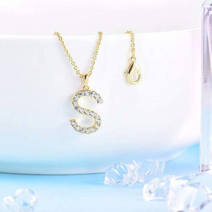 Tarsus Initial Cubic Zirconia Necklace for Women Teens | Jewelry Gifts for Women Adjustable Chain 18" + 2" - style: Gold-S-Diamond style