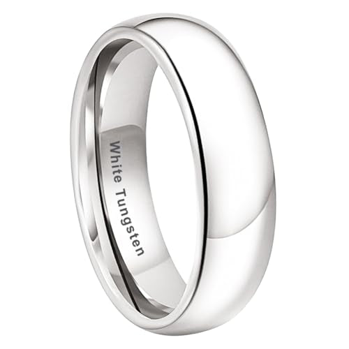 TUTISS 2mm 3mm 4mm 5mm 6mm 7mm 8mm 10mm White Tungsten Rings for Men Women Engagement Wedding Bands Domed Polished Shiny Comfort Fit - color: 6mm White Tungsten