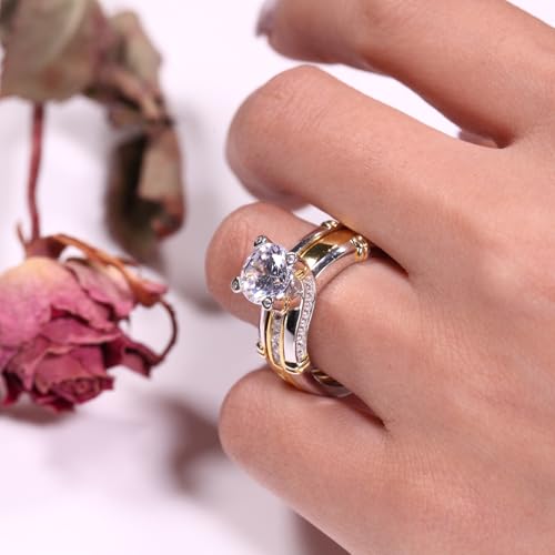 Jeulia Diamond Band Rings for Women cz Sterling Silver Interchangeable Ring Sets Wedding Engagement Anniversary Promise Ring Bridal Sets - color: 14 gold