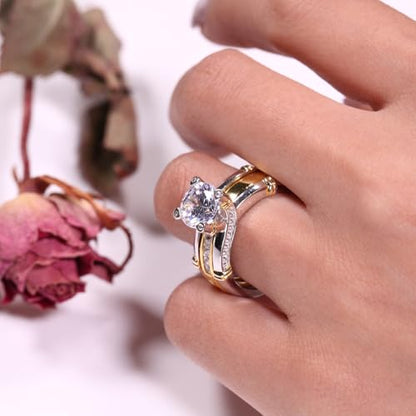 Jeulia Diamond Band Rings for Women cz Sterling Silver Interchangeable Ring Sets Wedding Engagement Anniversary Promise Ring Bridal Sets - color: 14 gold