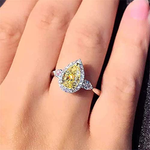 925 Sterling Silver Full Diamond Ring Shiny Citrine Ring Tear Drop 3Ct Zirconia Promise Halo Rings CZ Yellow Gem Cocktail Rings Eternity Engagement Wedding Band Ring for Women TZ.118 (US Code 8) - size: US Code 8