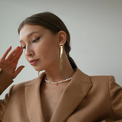 Long Tassel Dangle Drop Earrings, Silver/Gold Cz Chain Earrings for Women Fringe Geometric Bar Drop Formal Earrings Prom Party Lightweight Jewelry Gifts - color: A