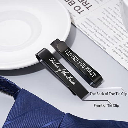 Jeka Father of The Bride/Groom Wedding Gifts Tie Bars & Cufflinks | Wedding Tie Bar & Cufflinks Set for Men, Father of the Bride, Father of the Groom, Father-in-Law Gifts - style: Father of The Bride-Black