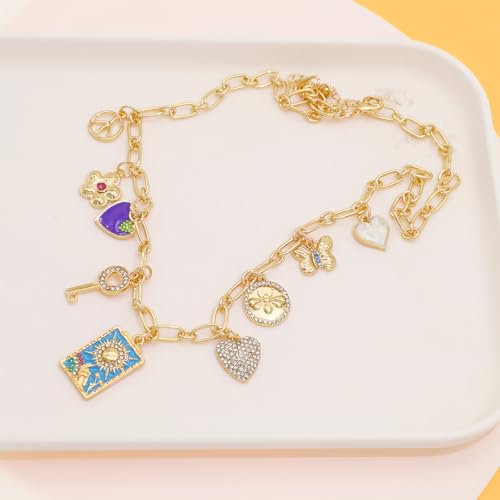 JNF Cute Shell Conch Boho Charm Necklace for Women Sun Moon Star Coin Heart Flower Boot Bow Charms Necklaces Summer Beach Jewelry - color: Boho charm necklace