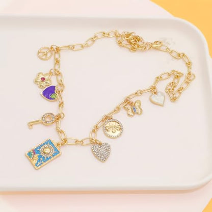JNF Cute Shell Conch Boho Charm Necklace for Women Sun Moon Star Coin Heart Flower Boot Bow Charms Necklaces Summer Beach Jewelry - color: Boho charm necklace