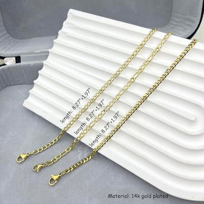 Silver Ankle Bracelets for Women Waterproof Stainless Steel Anklet Adjustable Layered Cuban Silver Anklets Set Summer Beach Foot Jewelry Gift - color: Cuban chain/gold