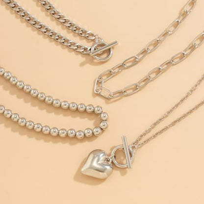 Otxas Layered Gold Necklaces for Women Non Tarnish Chunky Necklace | Stacked Necklaces for Women Heart Pendant Toggle Necklace Paperclip Chain Necklaces for Daily Wear, Party, Gift - style: Style 2