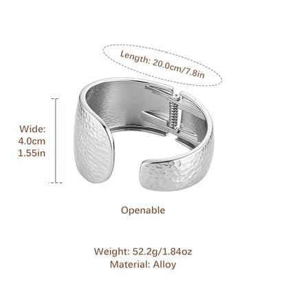 AsAlways 14K Gold Plated Hammered Cuff Bracelet for Women Wide Textured Open Cuff Bangle Statement Gold Chunky Bracelet Jewelry Gift - color: 02 Silver