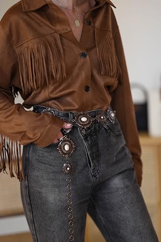 Montana West Rustic Couture's Turquoise Western Concho Chain Belt for Women | Large Western Cowgirl Metal Adjustable Boho Body Chain Belt for Dresses Jeans Country Concert - color: Angel White Smoke