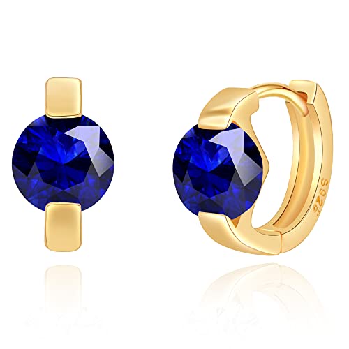 Tiny Huggie hoop Earrings for Women | 14k Gold Plated, Mini Round Cubic Zirconia, Small Simulated Diamond Huggies, Hypoallergenic Jewelry Gifts - color: blue