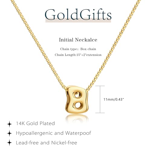 Bubble Gold Initial Necklaces for Women,14K Gold Plated A-Z Initial Necklaces for Women, Chunky balloon letter name Pendant Necklace Fashion Jewelry Gifts - color: B, style: Gold