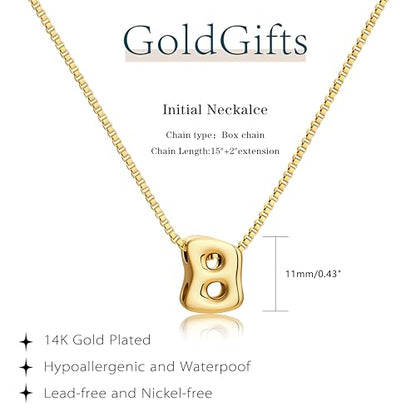 Bubble Gold Initial Necklaces for Women,14K Gold Plated A-Z Initial Necklaces for Women, Chunky balloon letter name Pendant Necklace Fashion Jewelry Gifts - color: B, style: Gold