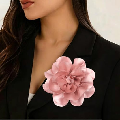 Large Rose Flower Brooches Chiffon Camellia Brooch Lapel Pins Hair Clips Hat Pins for Women Wedding Banquet Accessories Large Satin Flowers 5.5in - color: Pink 3